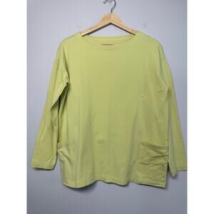 Eileen Fisher XXS Side Pockets Bateau Neck Box Top Lime Green Stretch Boxy